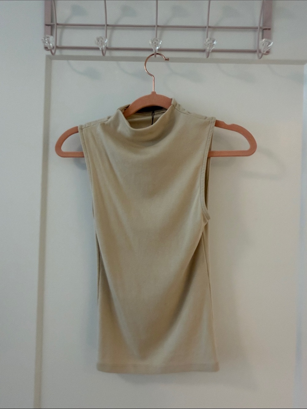 Zara Sleeveless Mock Neck Tank Top in Light Beige